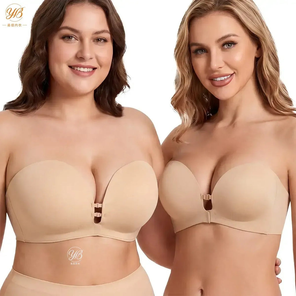 Plus Size Strapless Wireless Push Up Bra Front Closure Seamless Top