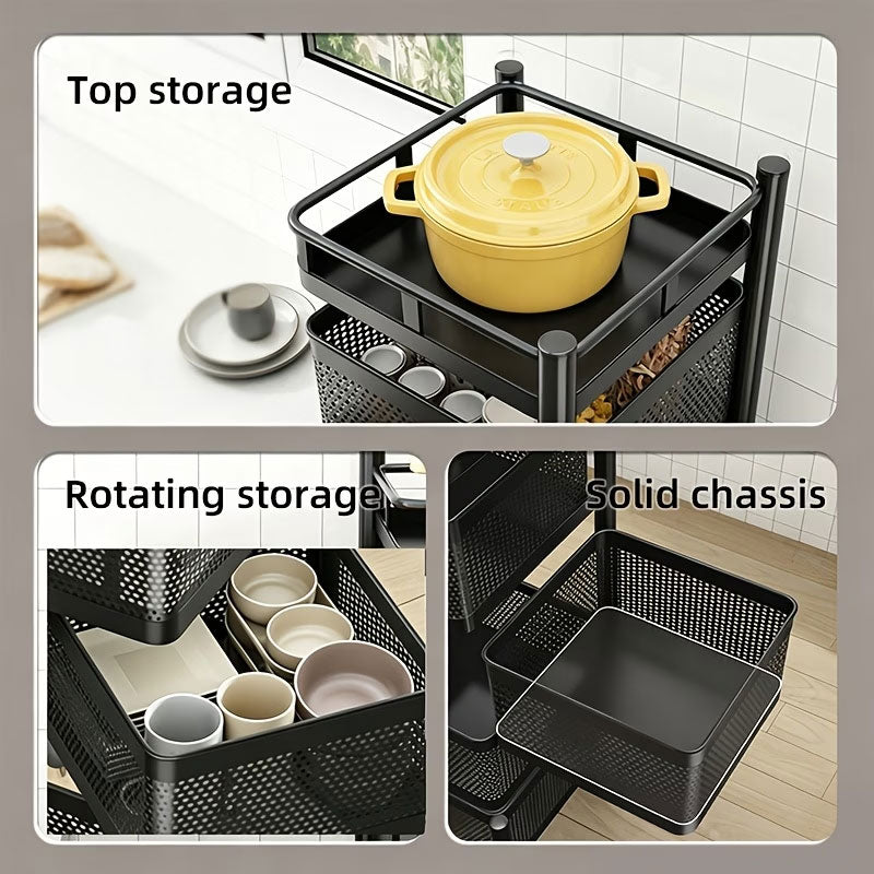 360 Rotating Storage Rack Kitchen Organizer Vegetable Basket Shelf Cart