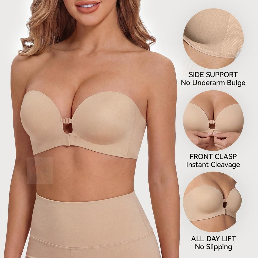 Plus Size Strapless Wireless Push Up Bra Front Closure Seamless Top