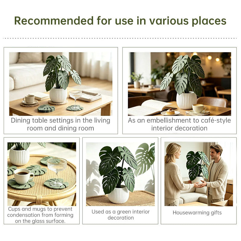Monstera Leaf 3D Printed Coasters Non Slip Tropical Heat Resistant Mat