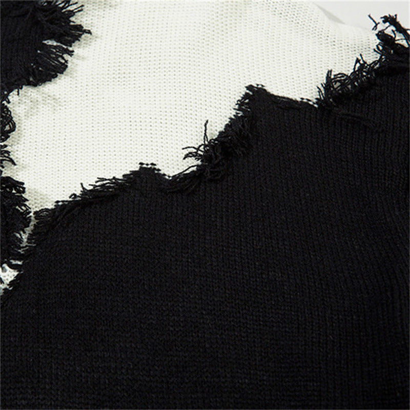 Unisex Streetwear Loose Fit Color Block Cat Sweater Top