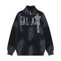 Men Vintage Tie Dye Stand Collar Zipper Cardigan Sweater