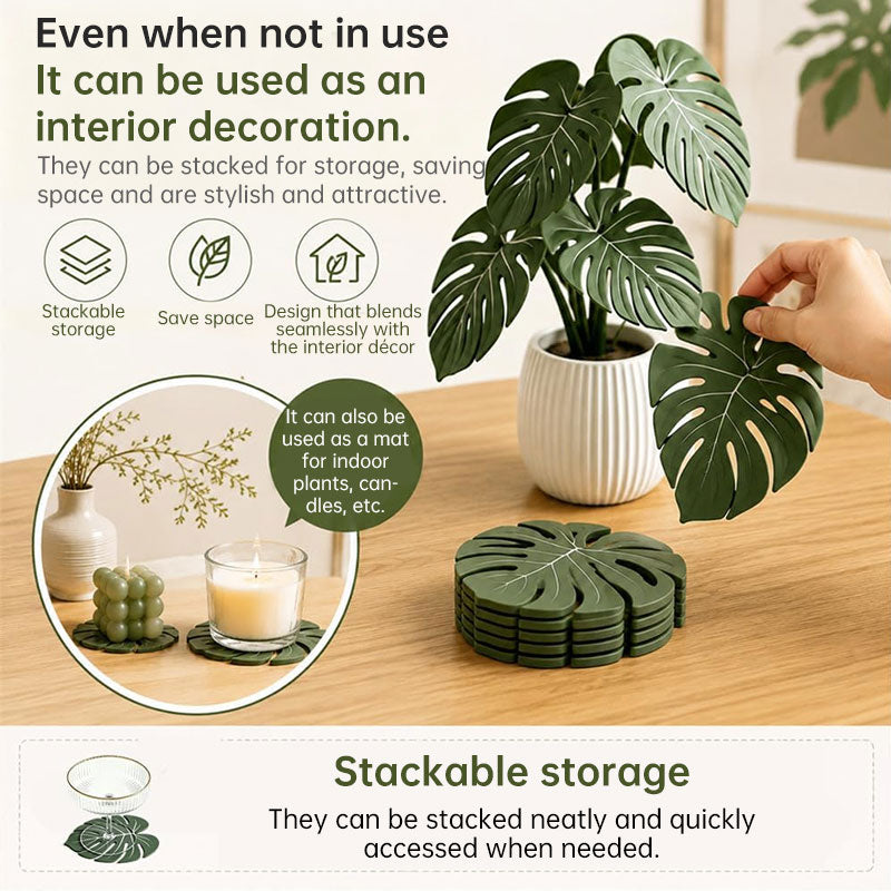 Monstera Leaf 3D Printed Coasters Non Slip Tropical Heat Resistant Mat