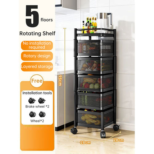 360 Rotating Storage Rack Kitchen Organizer Vegetable Basket Shelf Cart