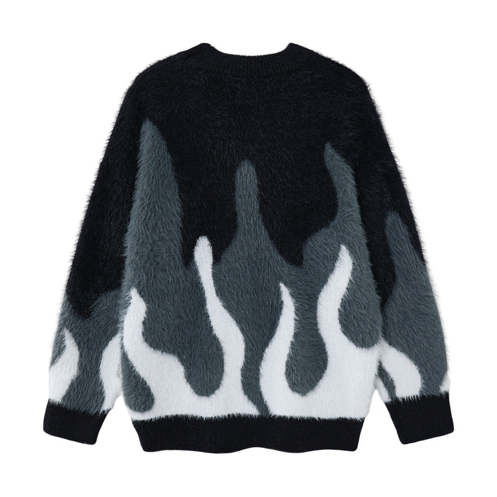 Black Faux Mink Fur Color Block Patchwork Sweater For Men