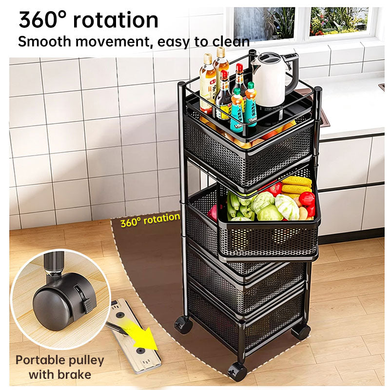 360 Rotating Storage Rack Kitchen Organizer Vegetable Basket Shelf Cart