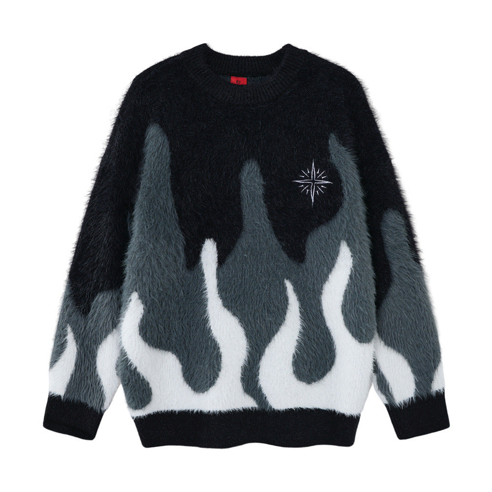Black Faux Mink Fur Color Block Patchwork Sweater For Men