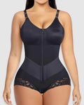 High Waist Lace Trim Shapewear Briefs With Front Zip Closure