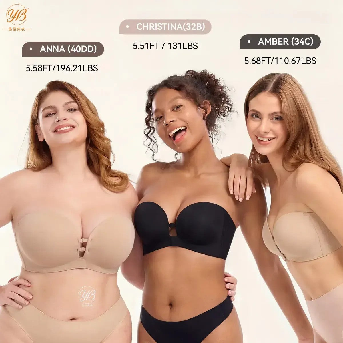 Plus Size Strapless Wireless Push Up Bra Front Closure Seamless Top