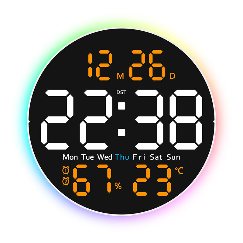 10 Inch Digital Wall Clock With Remote Temp Humidity Display And Dual Alarm