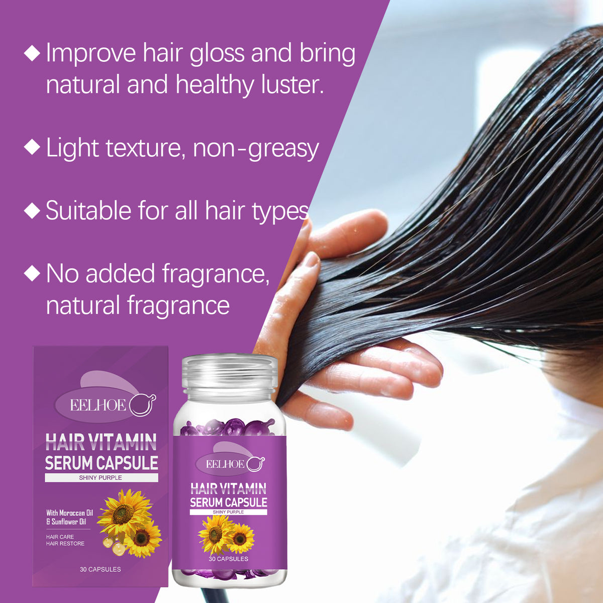 EELHOE Hair Repair Essential Oil Capsules With Argan Jojoba Sunflower Oil