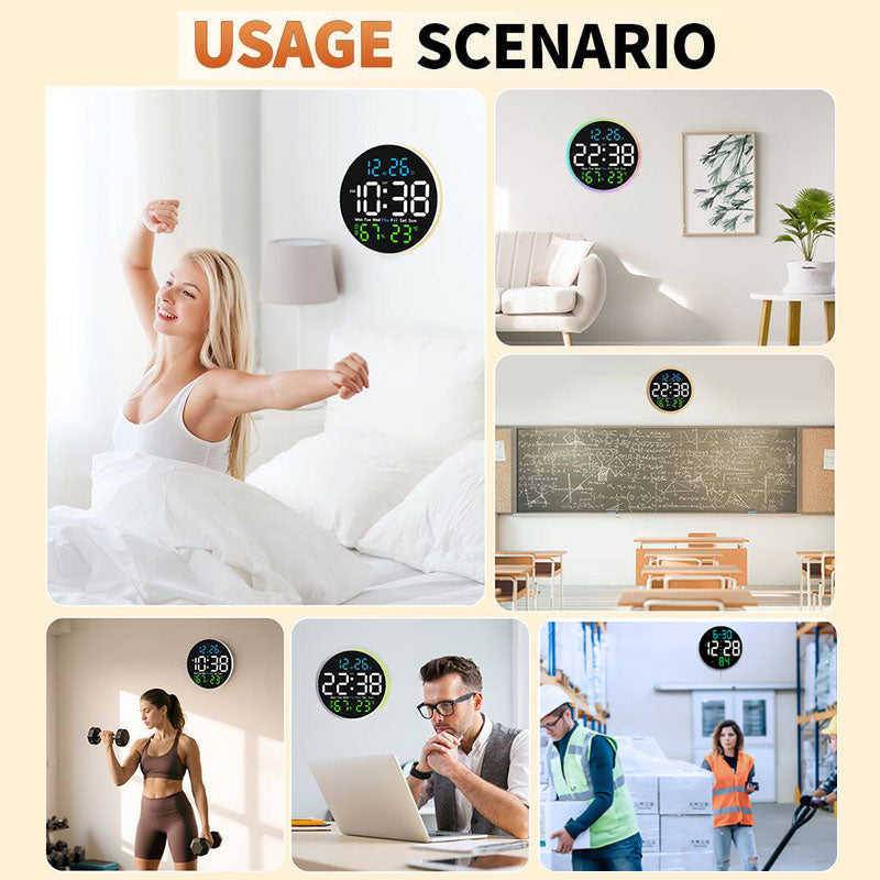 10 Inch Digital Wall Clock With Remote Temp Humidity Display And Dual Alarm