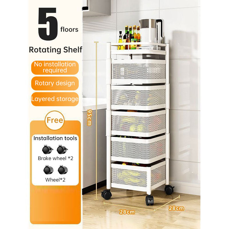 360 Rotating Storage Rack Kitchen Organizer Vegetable Basket Shelf Cart