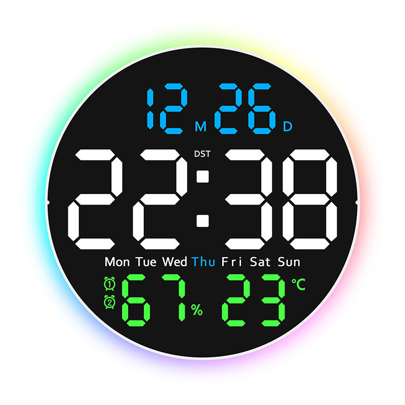 10 Inch Digital Wall Clock With Remote Temp Humidity Display And Dual Alarm