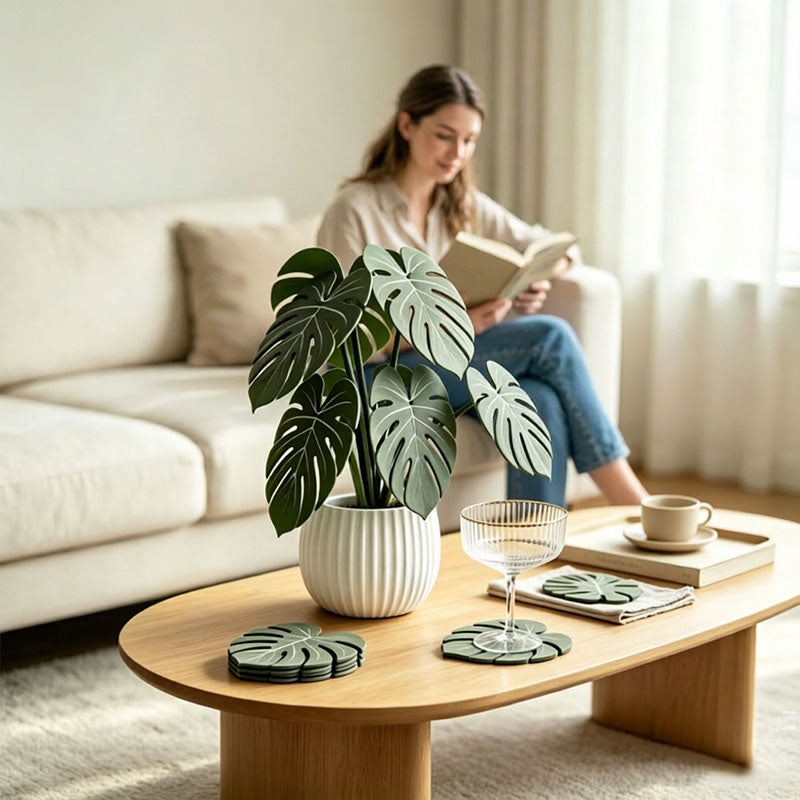 Monstera Leaf 3D Printed Coasters Non Slip Tropical Heat Resistant Mat