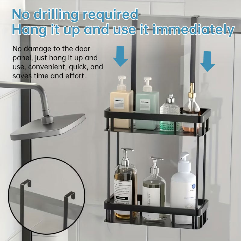 2 Tier Hanging Shower Caddy for Glass Door No Drill Bathroom Storage Rack