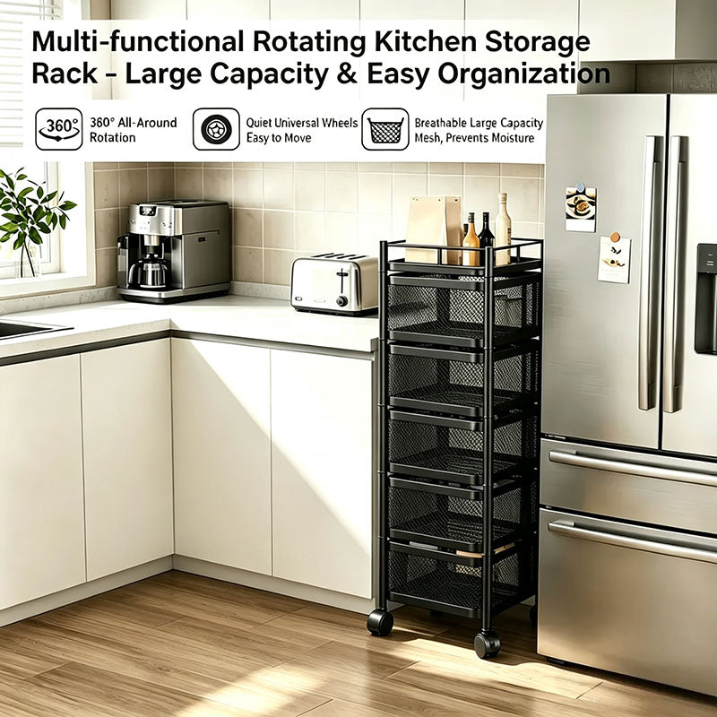 360 Rotating Storage Rack Kitchen Organizer Vegetable Basket Shelf Cart