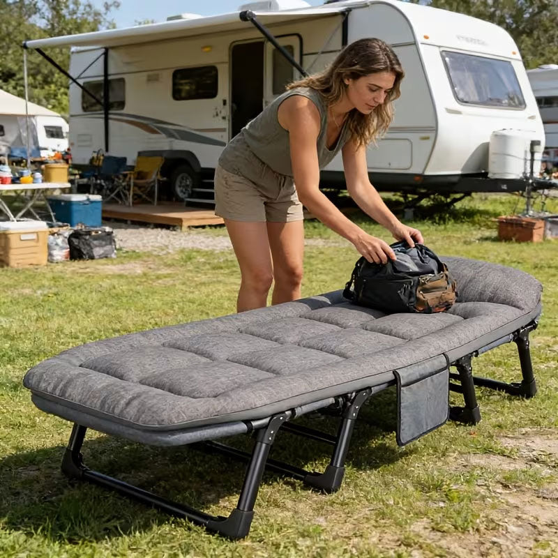 Portable Folding Chair With Space Saving Side Pocket And Durable Frame
