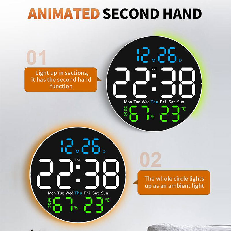 10 Inch Digital Wall Clock With Remote Temp Humidity Display And Dual Alarm