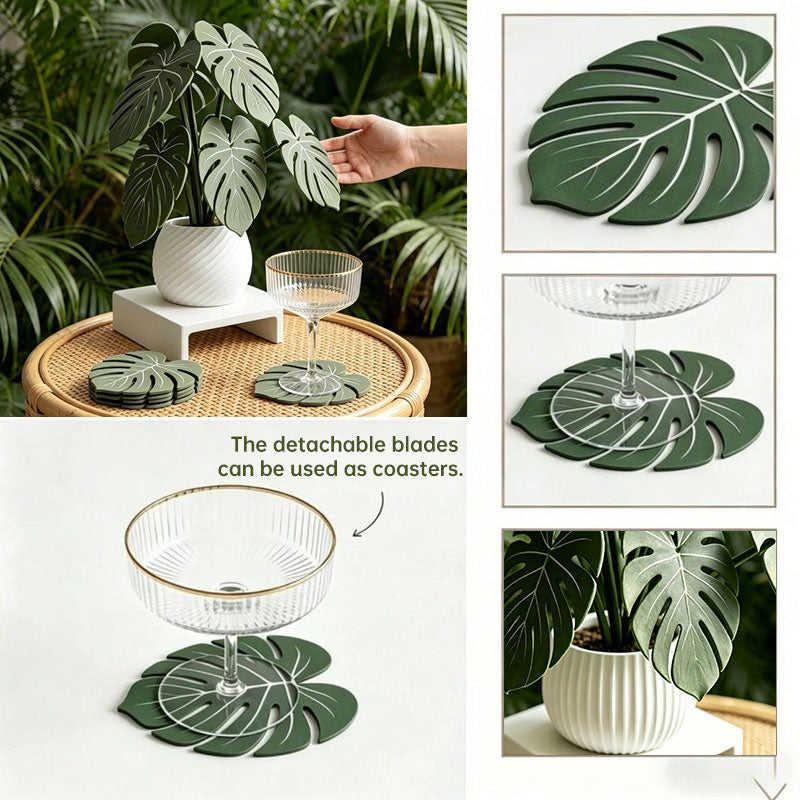 Monstera Leaf 3D Printed Coasters Non Slip Tropical Heat Resistant Mat