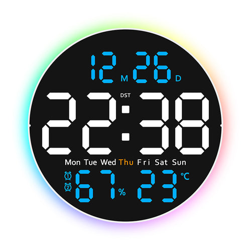 10 Inch Digital Wall Clock With Remote Temp Humidity Display And Dual Alarm