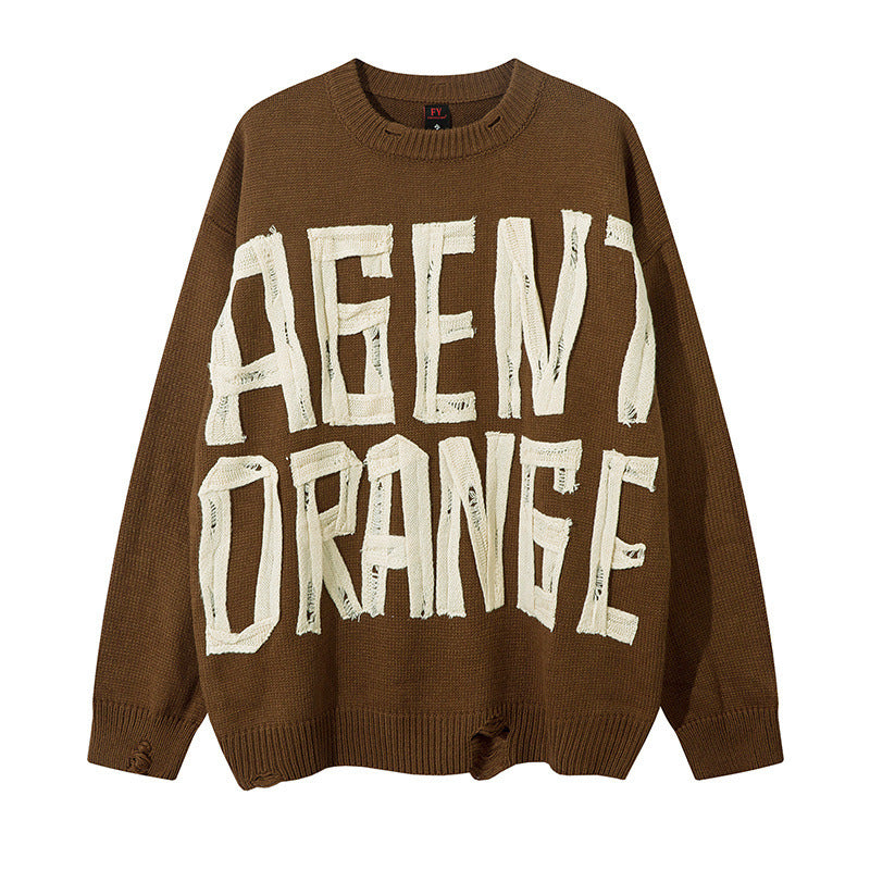Long Sleeve Streetwear Knitted Sweater With Distressed Crochet Detail