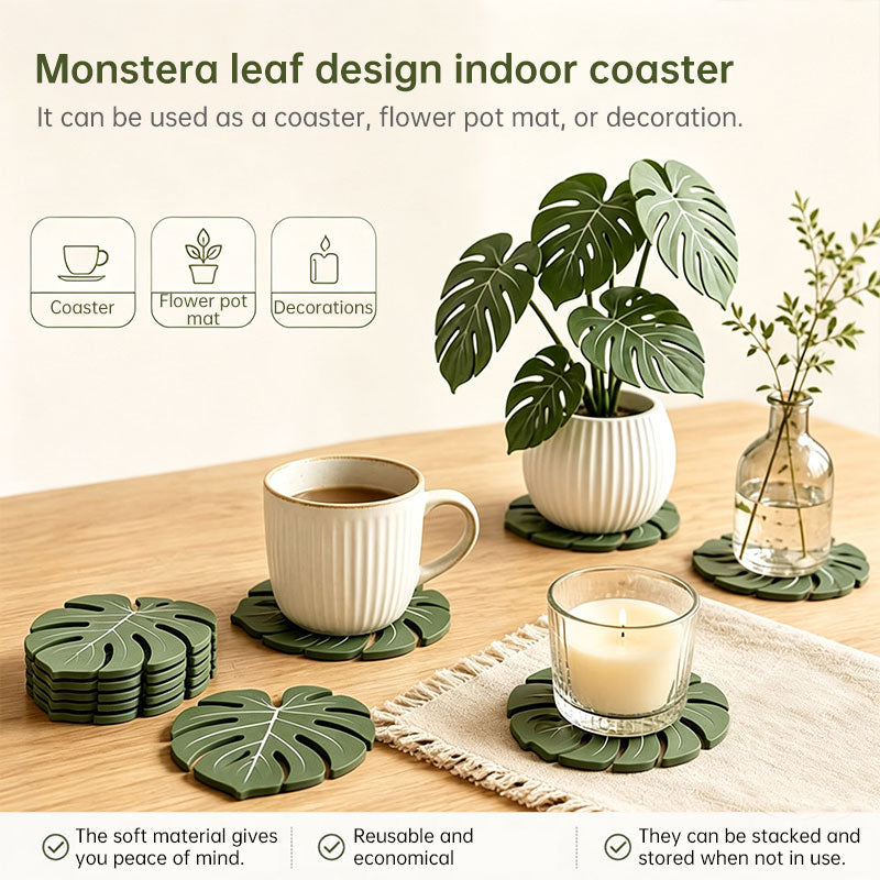 Monstera Leaf 3D Printed Coasters Non Slip Tropical Heat Resistant Mat