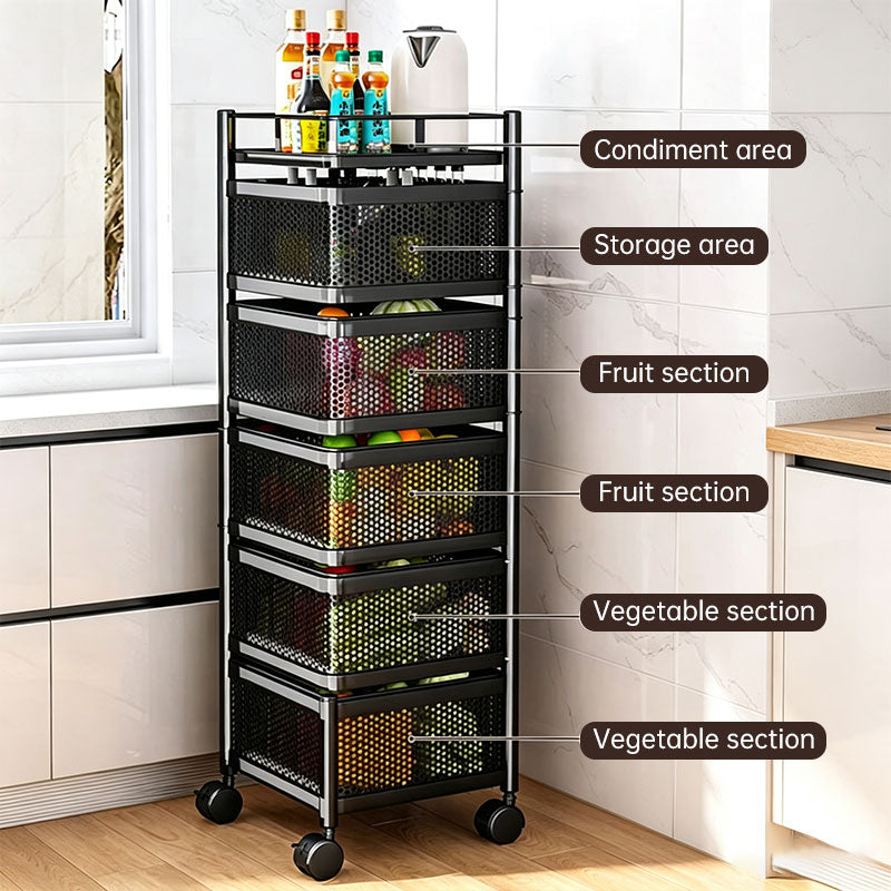 360 Rotating Storage Rack Kitchen Organizer Vegetable Basket Shelf Cart