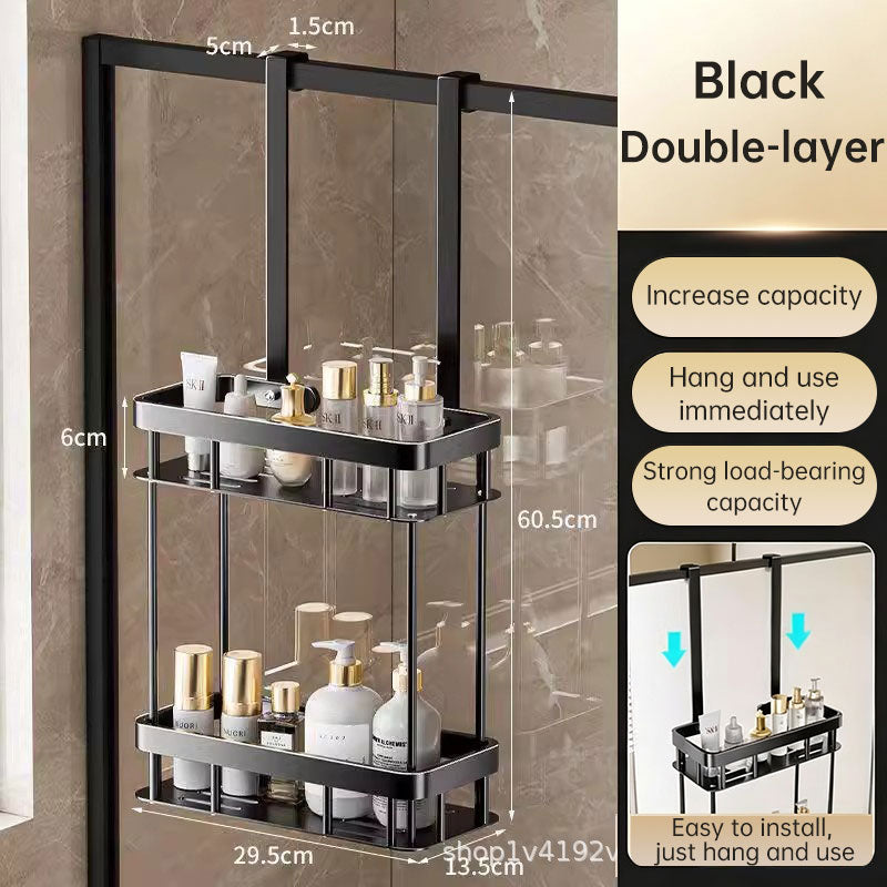 2 Tier Hanging Shower Caddy for Glass Door No Drill Bathroom Storage Rack