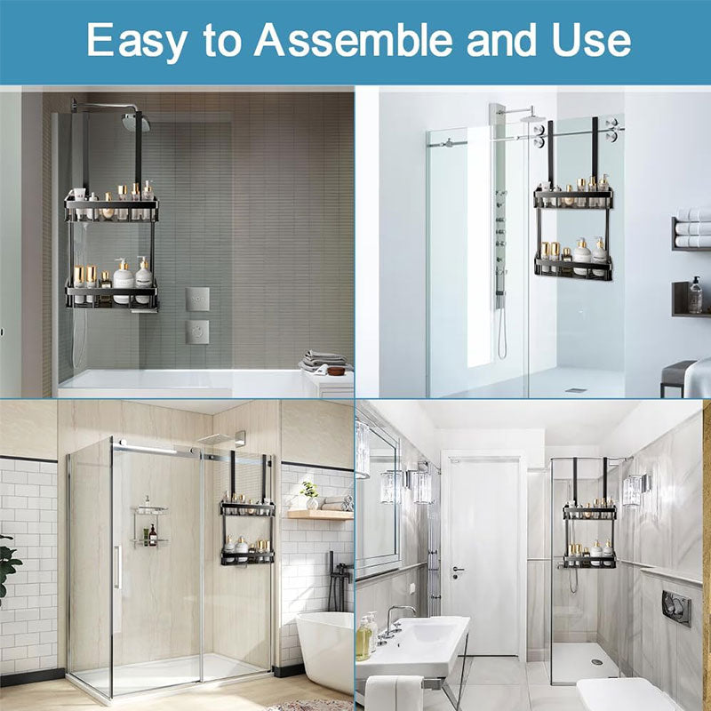 2 Tier Hanging Shower Caddy for Glass Door No Drill Bathroom Storage Rack