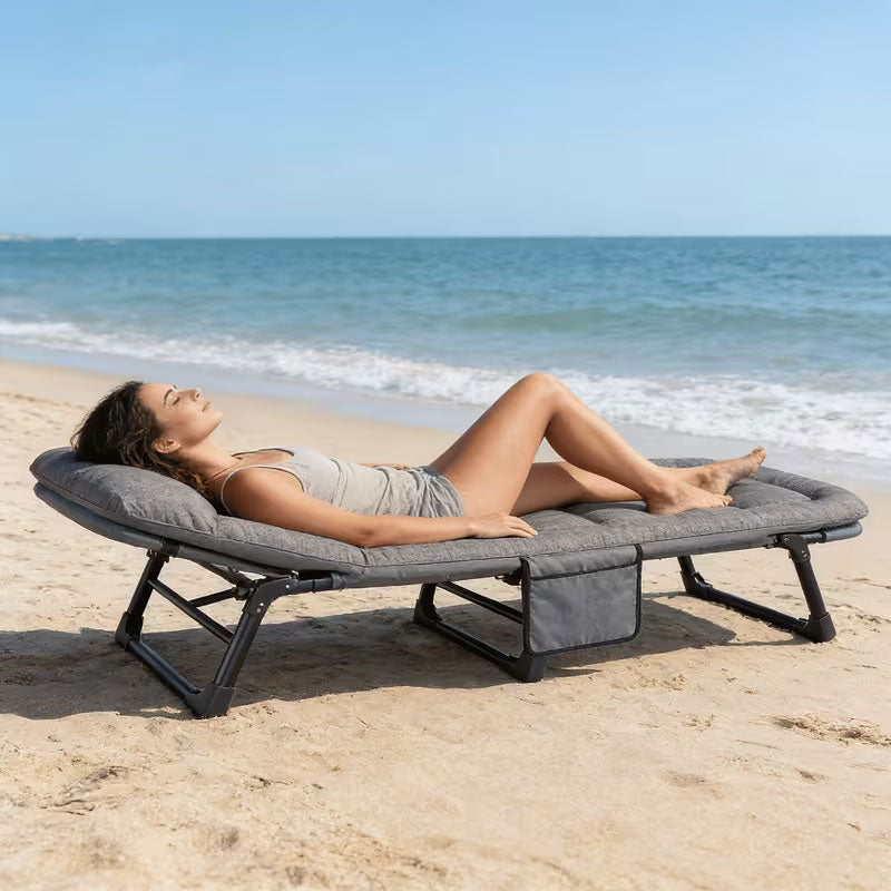 Portable Folding Chair With Space Saving Side Pocket And Durable Frame