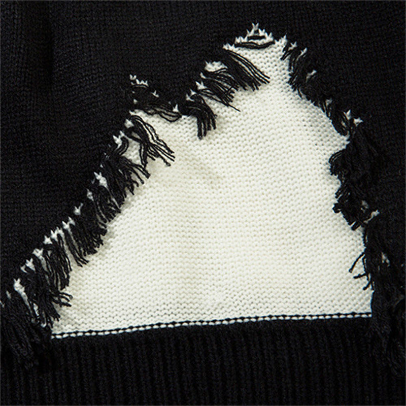 Unisex Streetwear Loose Fit Color Block Cat Sweater Top