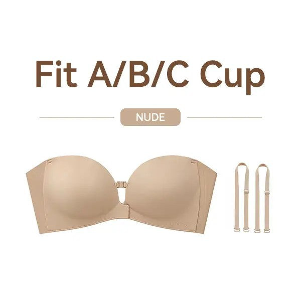 Plus Size Strapless Wireless Push Up Bra Front Closure Seamless Top