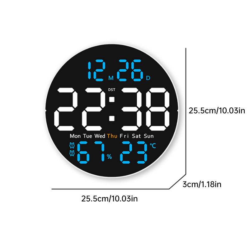 10 Inch Digital Wall Clock With Remote Temp Humidity Display And Dual Alarm