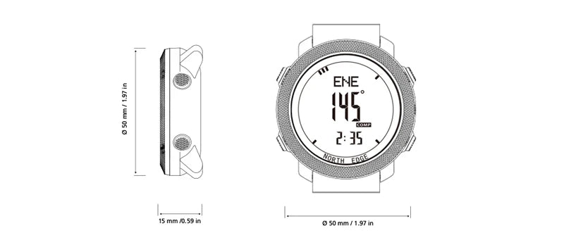 North Edge Mens Digital Sports Watch Altimeter Barometer Compass 50M Waterproof