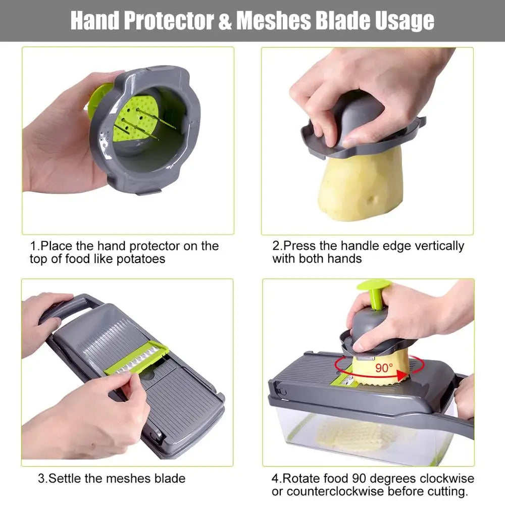 6 Blades Stainless Steel Vegetable Chopper Manual Food Slicer Grater Cutter
