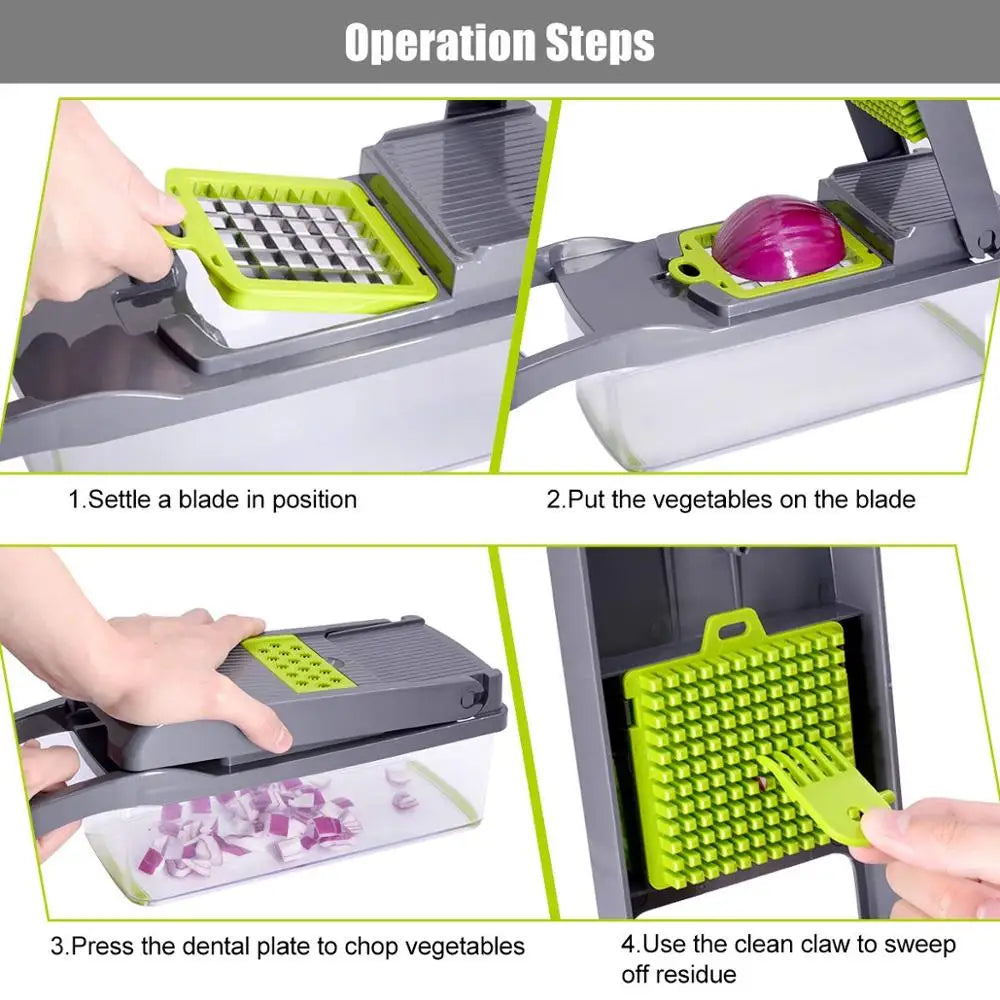 6 Blades Stainless Steel Vegetable Chopper Manual Food Slicer Grater Cutter