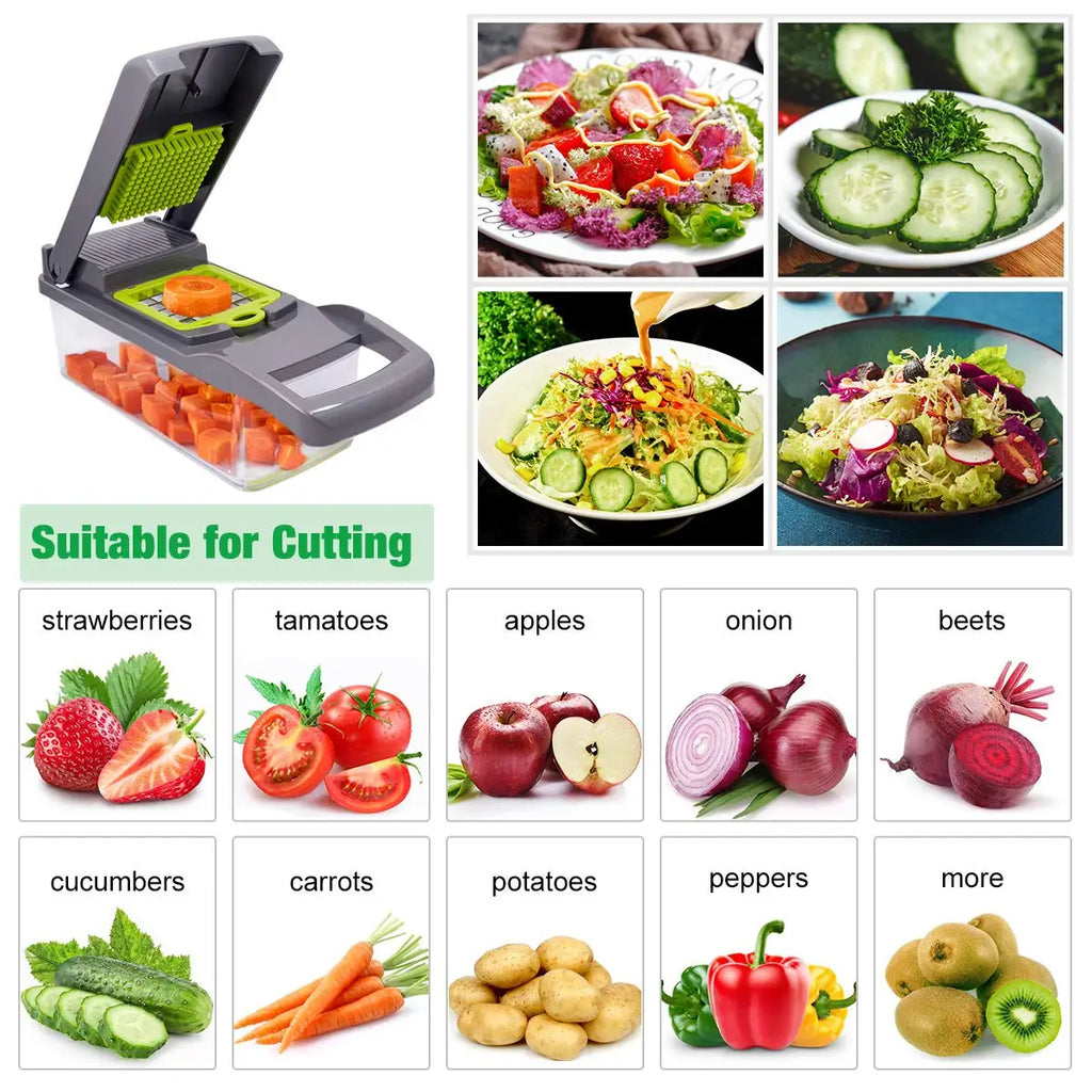 6 Blades Stainless Steel Vegetable Chopper Manual Food Slicer Grater Cutter