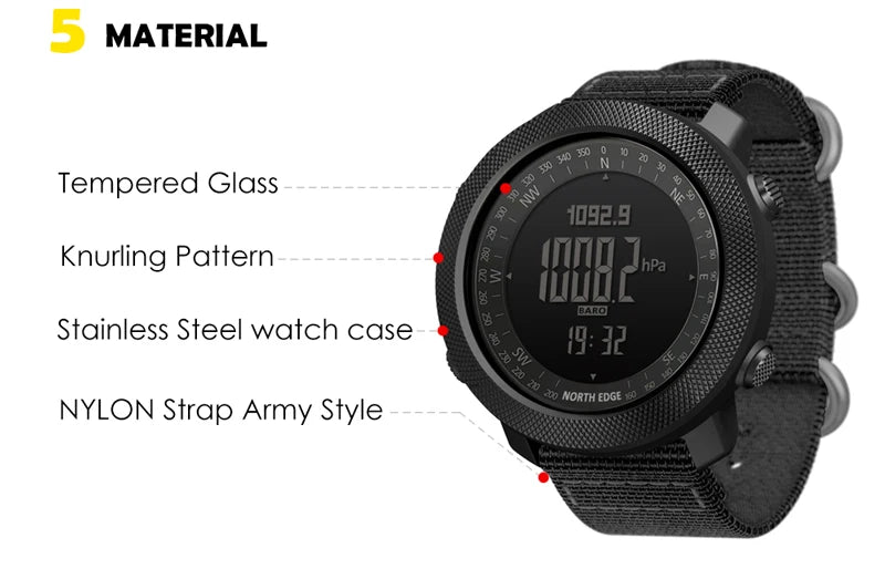North Edge Mens Digital Sports Watch Altimeter Barometer Compass 50M Waterproof
