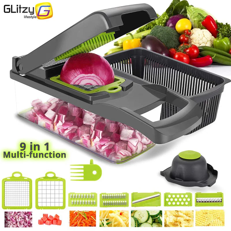6 Blades Stainless Steel Vegetable Chopper Manual Food Slicer Grater Cutter