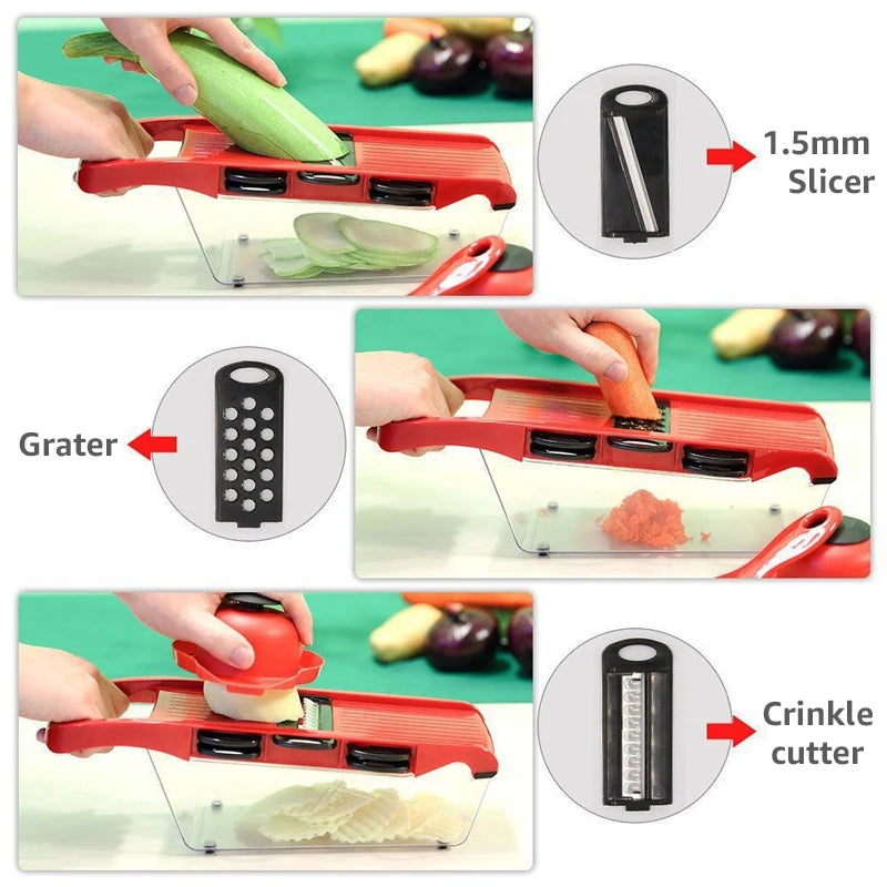 6 Blades Stainless Steel Vegetable Chopper Manual Food Slicer Grater Cutter