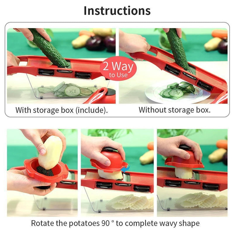 6 Blades Stainless Steel Vegetable Chopper Manual Food Slicer Grater Cutter