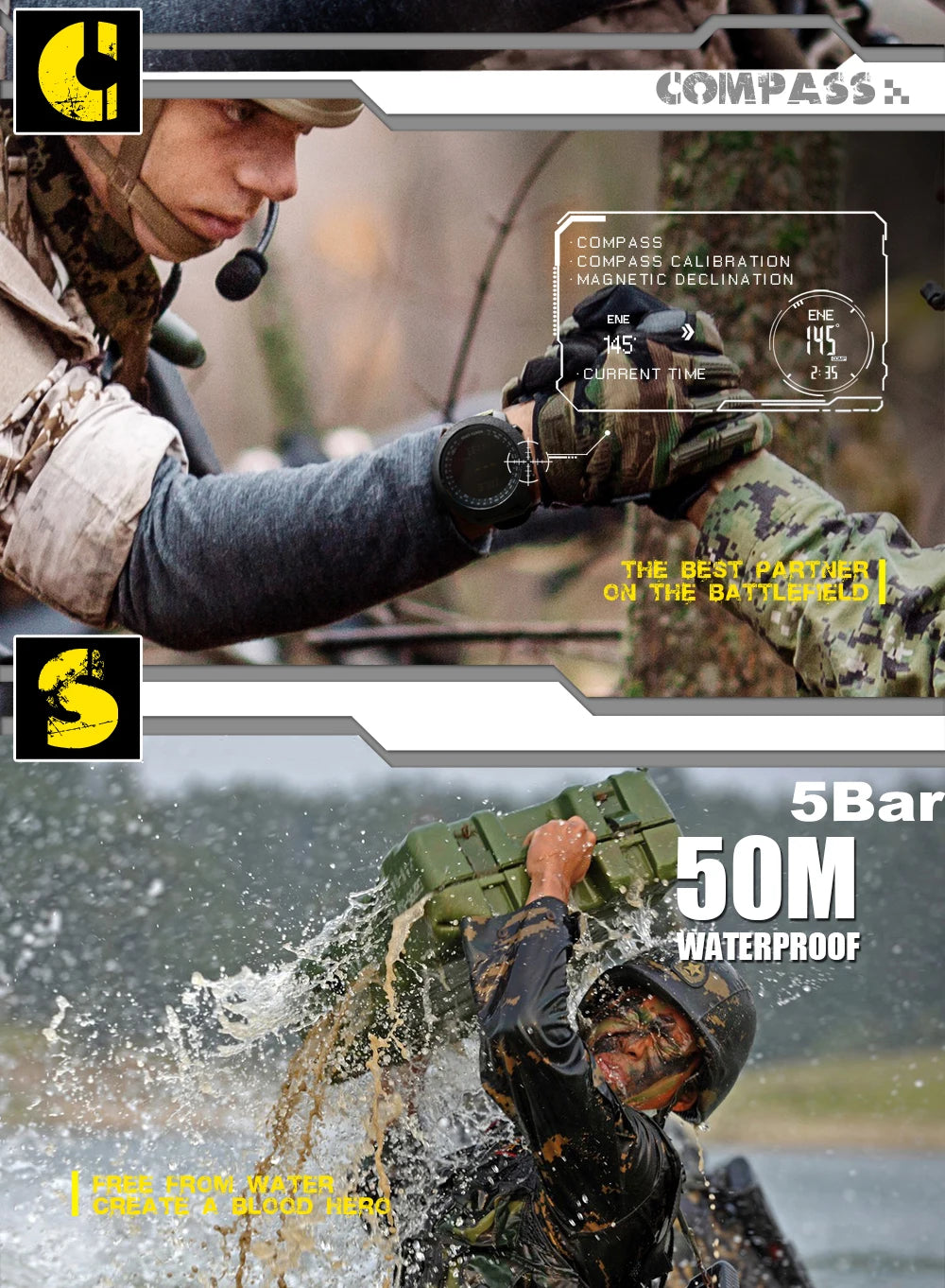 North Edge Mens Digital Sports Watch Altimeter Barometer Compass 50M Waterproof