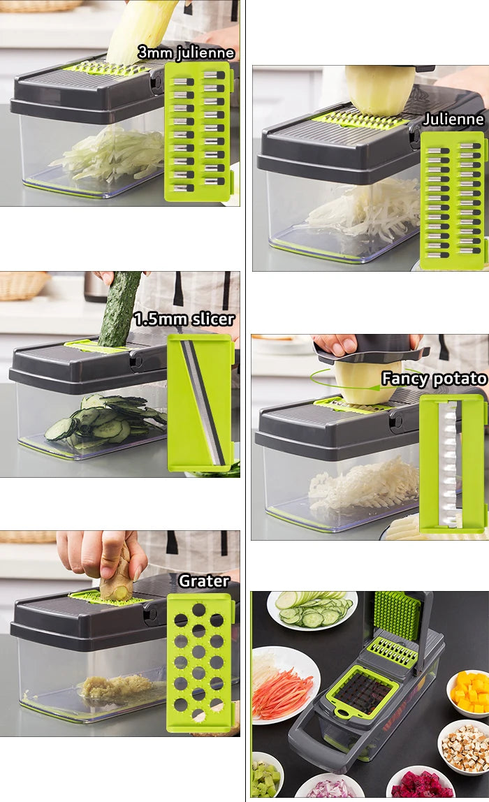 6 Blades Stainless Steel Vegetable Chopper Manual Food Slicer Grater Cutter