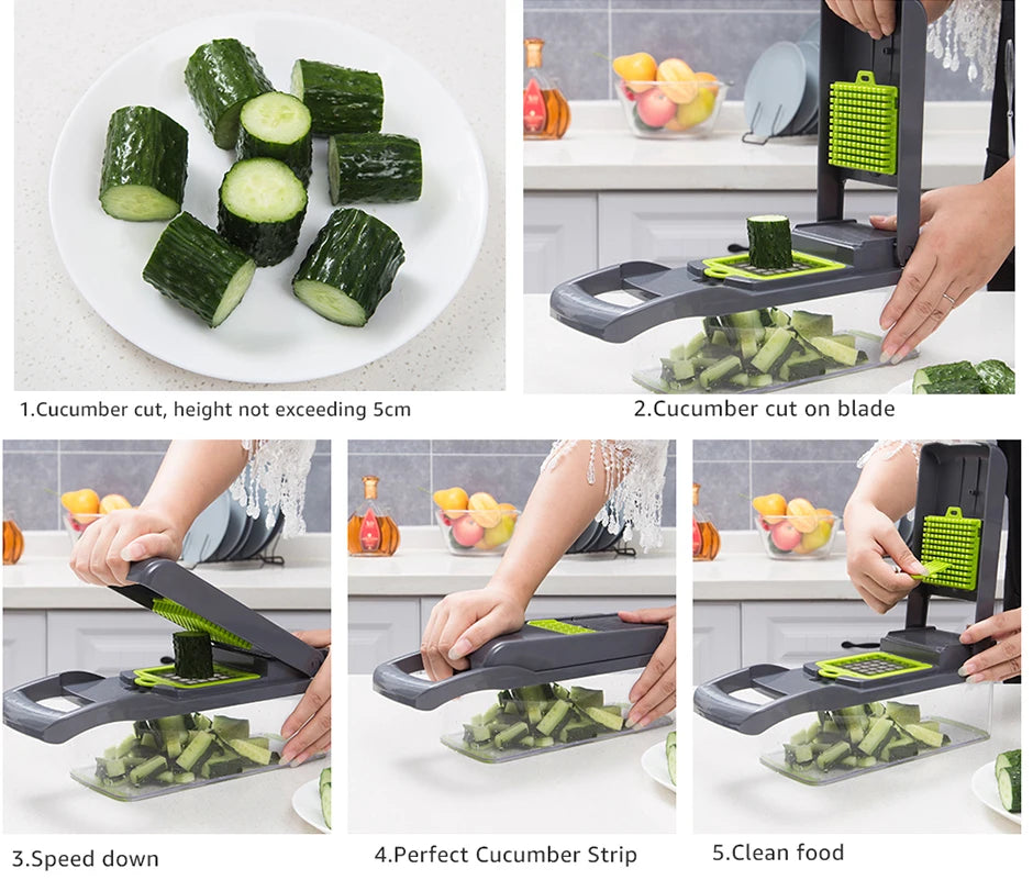 6 Blades Stainless Steel Vegetable Chopper Manual Food Slicer Grater Cutter