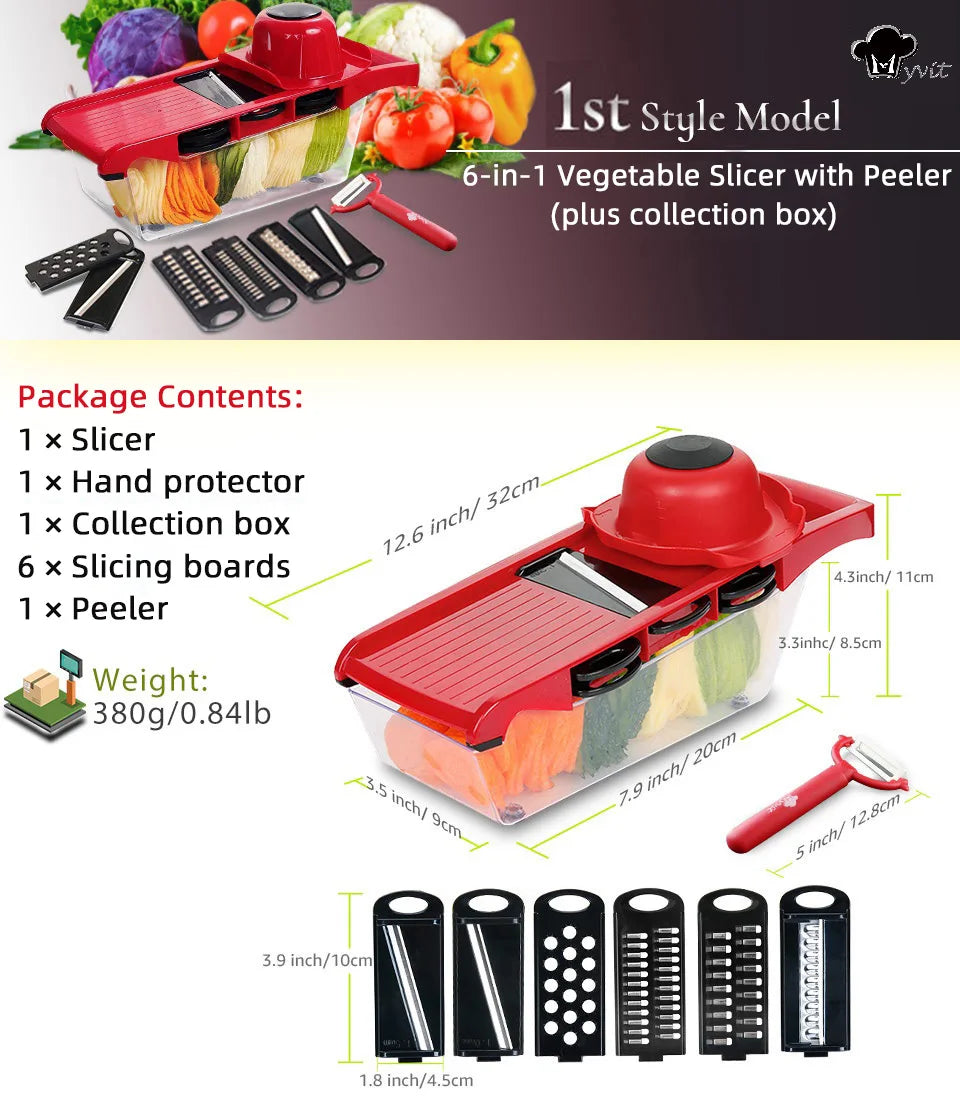 6 Blades Stainless Steel Vegetable Chopper Manual Food Slicer Grater Cutter