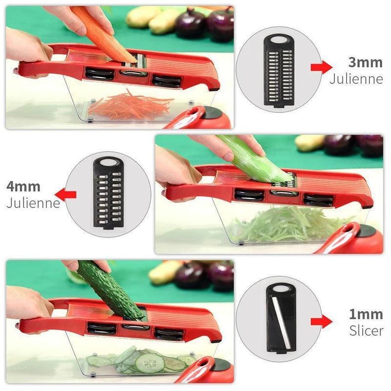 6 Blades Stainless Steel Vegetable Chopper Manual Food Slicer Grater Cutter